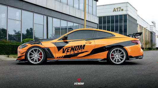 BMW M4 G82 G83 2021-ON with Aftermarket Parts - Venom Sport Series Style Side Skirts Dry Pre-preg Carbon Fiber from ArmorExtend