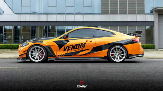 BMW M4 G82 G83 2021-ON with Aftermarket Parts - Venom Sport Series Style Side Skirts Dry Pre-preg Carbon Fiber from ArmorExtend