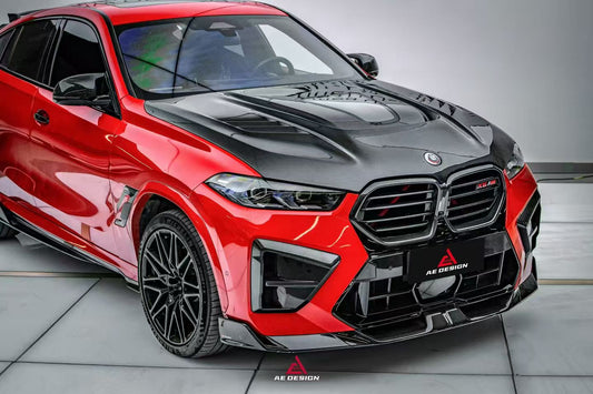 BMW X5 M60i M50i xDrive50e x/sDrive40i G05 (Fits Both Pre-LCI & LCI) & X5M X5MC F95 (Fits Both Pre-LCI & LCI) & X6 M60I xDrive40i G06 (Fits Pre-LCI & LCI) & X6M X6MC F96 (Fits Pre-LCI & LCI) 2020-ON with Aftermarket Parts - ART Vented Transparent Glass V2 Style Hood Dry Pre-preg Carbon Fiber from ArmorExtend
