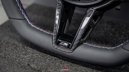 BMW M3 G80 G81 2021 2022 2023 2024 & M4 G82 G83 2021 2022 2023 2024 with Aftermarket Parts - AE Style Steering Wheel Carbon Fiber & Black Leather from ArmorExtend