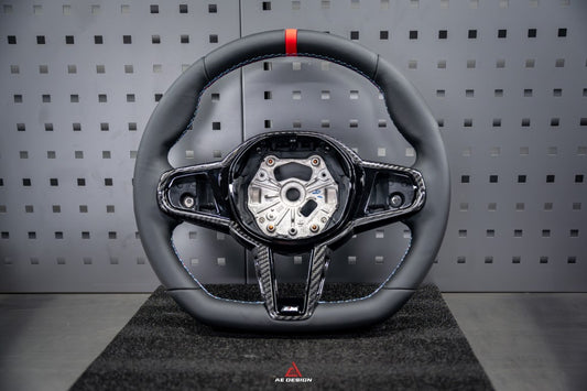 BMW M3 G80 G81 2021 2022 2023 2024 & M4 G82 G83 2021 2022 2023 2024 with Aftermarket Parts - AE Style Steering Wheel Carbon Fiber & Black Leather from ArmorExtend