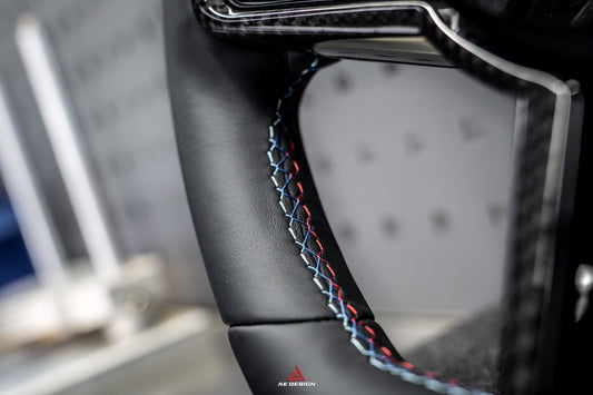 BMW M3 G80 G81 2021 2022 2023 2024 & M4 G82 G83 2021 2022 2023 2024 with Aftermarket Parts - AE Style Steering Wheel Carbon Fiber & Black Leather from ArmorExtend