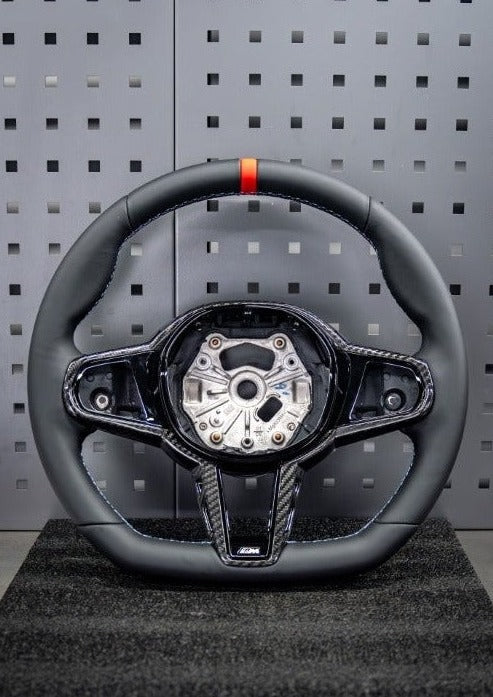 BMW M3 G80 G81 2021 2022 2023 2024 & M4 G82 G83 2021 2022 2023 2024 with Aftermarket Parts - AE Style Steering Wheel Carbon Fiber & Black Leather from ArmorExtend