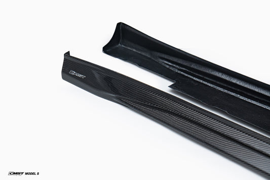 Tesla Model S 2nd Gen late 2016-early 2021 with Aftermarket Parts - V2 Style Side Skirts Carbon Fiber / FRP from CMST Tuning