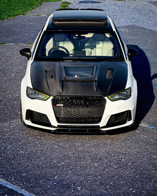 Audi RS3 S3 A3 8V / 8V.5 2014 2015 2016 2017 2018 2019 2020 with Aftermarket Parts - V3 Hood Bonnet Carbon Fiber / FRP from CMST Tuning
