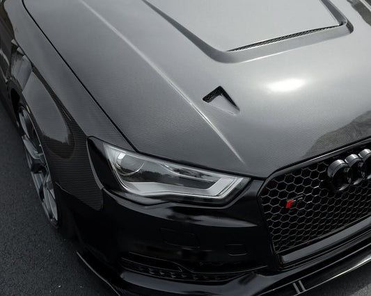 Audi RS3 S3 A3 8V / 8V.5 2014 2015 2016 2017 2018 2019 2020 with Aftermarket Parts - V4 Hood Bonnet Carbon Fiber / FRP from CMST Tuning