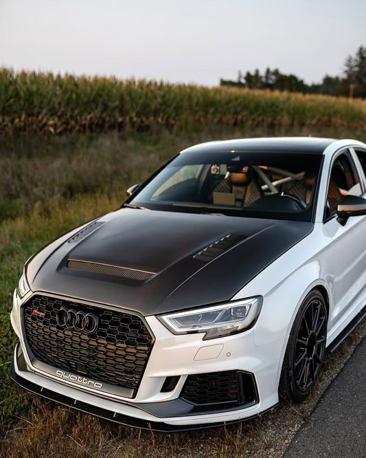 Audi RS3 S3 A3 8V / 8V.5 2014 2015 2016 2017 2018 2019 2020 with Aftermarket Parts - V2 Hood Bonnet Carbon Fiber / FRP from CMST Tuning