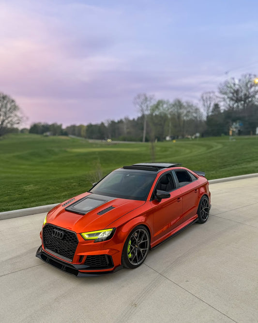 Audi RS3 S3 A3 8V / 8V.5 2014 2015 2016 2017 2018 2019 2020 with Aftermarket Parts - V3 Hood Bonnet Carbon Fiber / FRP from CMST Tuning