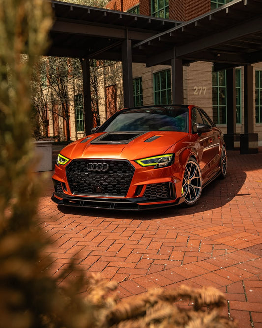 Audi RS3 S3 A3 8V / 8V.5 2014 2015 2016 2017 2018 2019 2020 with Aftermarket Parts - V3 Hood Bonnet Carbon Fiber / FRP from CMST Tuning