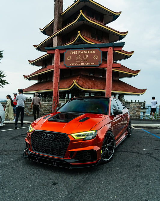 Audi RS3 S3 A3 8V / 8V.5 2014 2015 2016 2017 2018 2019 2020 with Aftermarket Parts - V3 Hood Bonnet Carbon Fiber / FRP from CMST Tuning