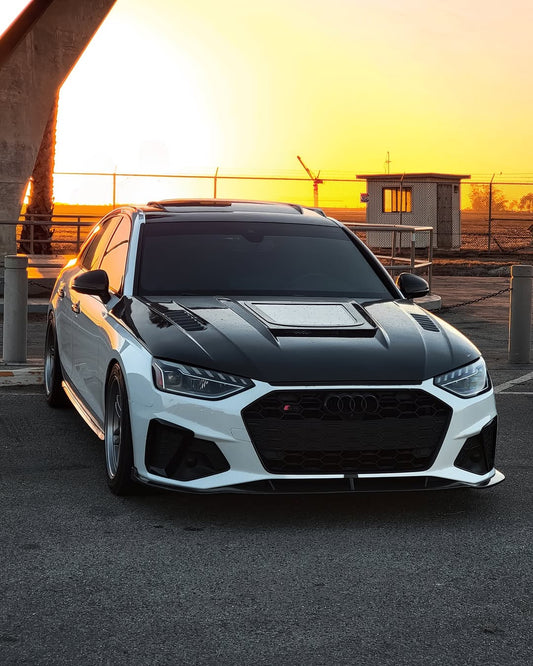 Audi RS4 2018-ON & S4 / A4 / A4 Allroad / A4 Avant B9 B9.5 2017-ON with Aftermarket Parts - V1 Tempered Glass Transparent Style Hood Bonnet Carbon Fiber / FRP from CMST Tuning