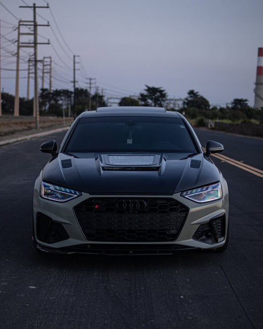 Audi RS4 2018-ON & S4 / A4 / A4 Allroad / A4 Avant B9 B9.5 2017-ON with Aftermarket Parts - V1 Tempered Glass Transparent Style Hood Bonnet Carbon Fiber / FRP from CMST Tuning
