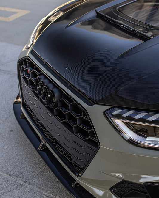 Audi RS4 2018-ON & S4 / A4 / A4 Allroad / A4 Avant B9 B9.5 2017-ON with Aftermarket Parts - V1 Tempered Glass Transparent Style Hood Bonnet Carbon Fiber / FRP from CMST Tuning