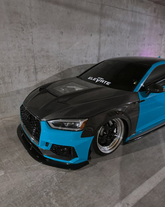 Audi RS5 S5 A5 B9 B9.5 2017-ON with Aftermarket Parts - V2 Tempered Glass Transparent Hood Bonnet Carbon Fiber / FRP from CMST Tuning