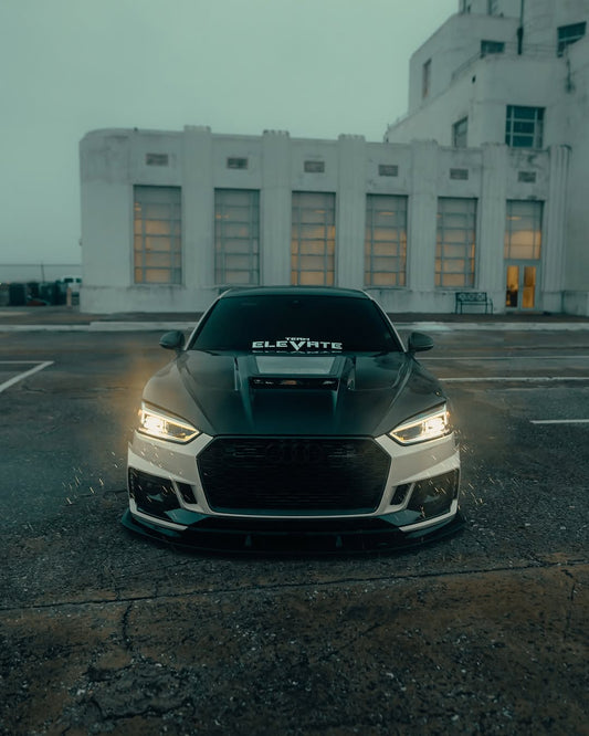 Audi RS5 S5 A5 B9 B9.5 2017-ON with Aftermarket Parts - V2 Tempered Glass Transparent Hood Bonnet Carbon Fiber / FRP from CMST Tuning