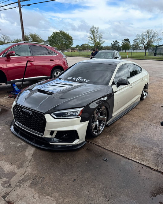 Audi RS5 S5 A5 B9 B9.5 2017-ON with Aftermarket Parts - V2 Tempered Glass Transparent Hood Bonnet Carbon Fiber / FRP from CMST Tuning