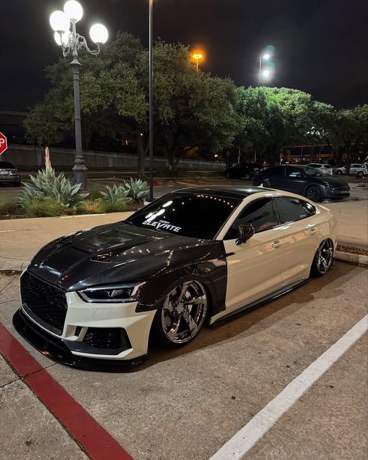 Audi RS5 S5 A5 B9 B9.5 2017-ON with Aftermarket Parts - V2 Tempered Glass Transparent Hood Bonnet Carbon Fiber / FRP from CMST Tuning