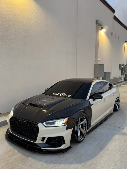 Audi RS5 S5 A5 B9 B9.5 2017-ON with Aftermarket Parts - V2 Tempered Glass Transparent Hood Bonnet Carbon Fiber / FRP from CMST Tuning