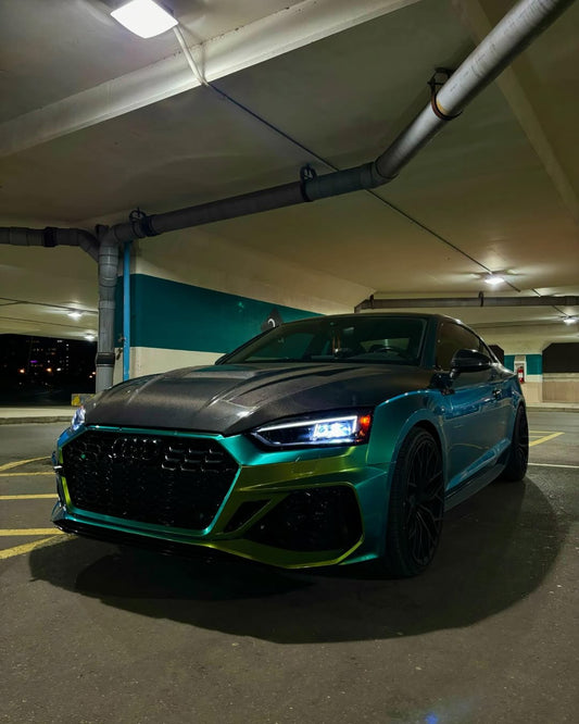 Audi RS5 S5 A5 B9 B9.5 2017-ON with Aftermarket Parts - V2 Tempered Glass Transparent Hood Bonnet Carbon Fiber / FRP from CMST Tuning