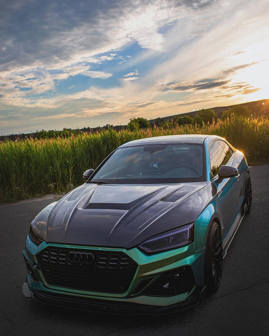Audi RS5 S5 A5 B9 B9.5 2017-ON with Aftermarket Parts - V2 Tempered Glass Transparent Hood Bonnet Carbon Fiber / FRP from CMST Tuning