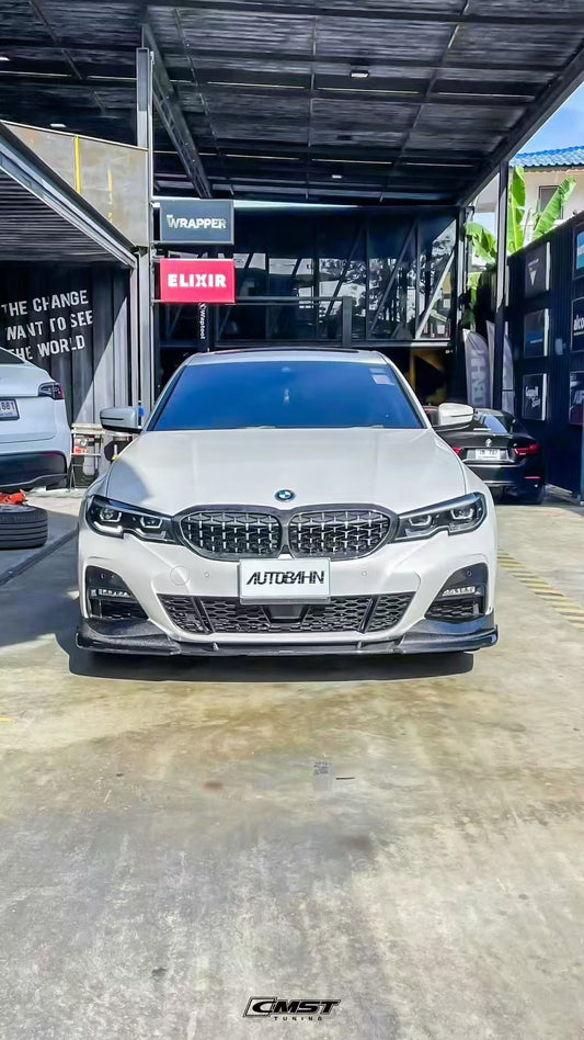 BMW 3 Series 330i M340i G20 G21 Pre-LCI 2020 2021 2022 (fitment for 330i requires M-Sport package bumper) with Aftermarket Parts - Front Lip Carbon Fiber / FRP from CMST Tuning