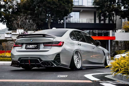 BMW 3 Series 330i M340i G20 G21 LCI 2023 2024 (fitment for 330i requires M-Sport package bumper) with Aftermarket Parts - Rear Diffuser Pre-preg Carbon Fiber / FRP from CMST Tuning