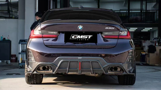 BMW 3 Series 330i M340i G20 G21 LCI 2023 2024 (fitment for 330i requires M-Sport package bumper) with Aftermarket Parts - Rear Diffuser Pre-preg Carbon Fiber / FRP from CMST Tuning