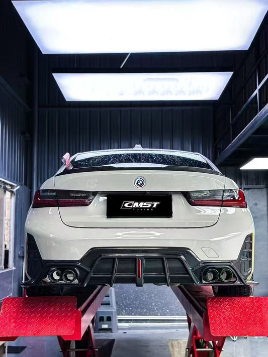 BMW 3 Series 330i M340i G20 G21 LCI 2023 2024 (fitment for 330i requires M-Sport package bumper) with Aftermarket Parts - Rear Diffuser Pre-preg Carbon Fiber / FRP from CMST Tuning