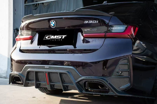 BMW 3 Series 330i M340i G20 G21 LCI 2023 2024 (fitment for 330i requires M-Sport package bumper) with Aftermarket Parts - Rear Diffuser Pre-preg Carbon Fiber / FRP from CMST Tuning