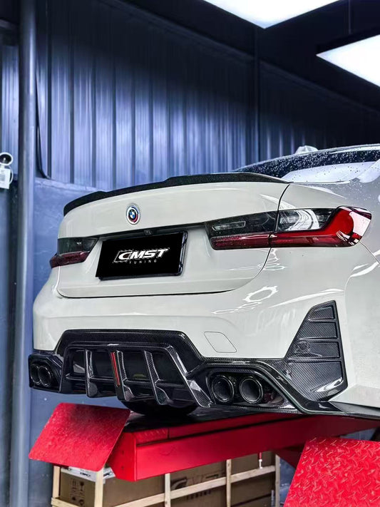 BMW 3 Series 330i M340i G20 G21 LCI 2023 2024 (fitment for 330i requires M-Sport package bumper) with Aftermarket Parts - Rear Diffuser Pre-preg Carbon Fiber / FRP from CMST Tuning