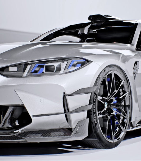 BMW M3CS M3C M3 G80 G81 2021-ON & M4CS M4C M4 G82 G83 2021-ON with Aftermarket Parts - V2 Style Front Canards Dry Pre-preg Carbon Fiber / FRP from CMST Tuning