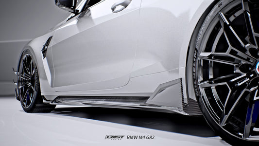 BMW M4CS M4C M4 G82 G83 2021-ON with Aftermarket Parts - V2 Style Side Skirts Dry Pre-preg Carbon Fiber / FRP from CMST Tuning