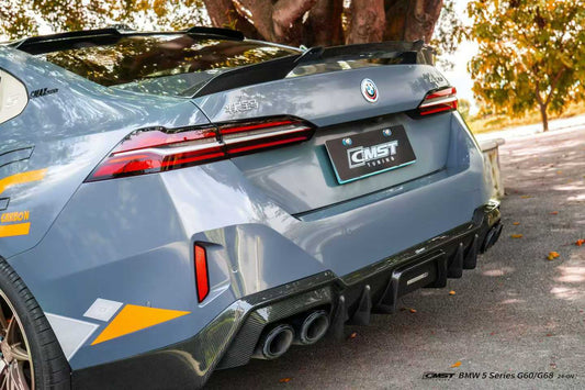 BMW i5 xDrive40 / eDrive40 (with M-package bumper, does not fit base mode) / M60 G60 G61 2024-ON & 5 Series 540i xDrive / 530i xDrive / 530i (with M-package bumper, does not fit base model) / 550e xDrive G60 G61 2024-ON with Aftermarket Parts - Rear Diffuser Dry Pre-preg Carbon Fiber / FRP