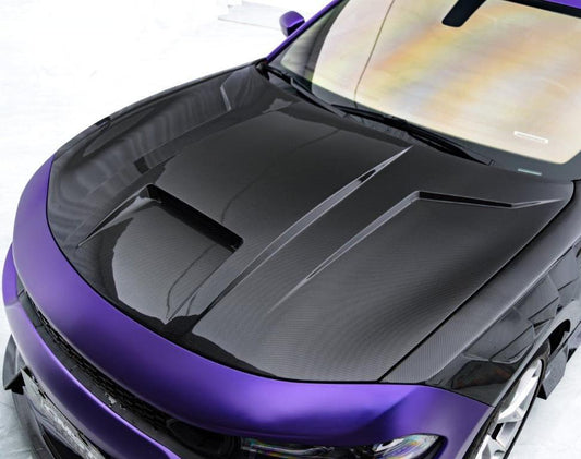 Dodge Charger 2015 2016 2017 2018 2019 2020 2021 2022 2023 with Aftermarket Parts - V1 Style Hood Bonnet Carbon Fiber from CMST Tuning