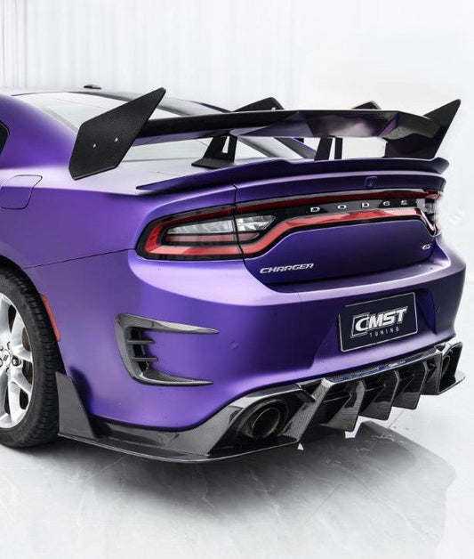 Dodge Charger 2015 Scat Pack & 2016 Scat Pack, Hellcat & 2017 R/T, Daytona, Scat Pack, Hellcat & 2018 GT, R/T, Daytona, Scat Pack, Hellcatwith & 2019 GT, R/T, Scat Pack, Hellcat & 2020 GT, R/T, Scat Pack, Hellcat & 2021 GT, R/T, Scat Pack & 2022-2023 GT, R/T, Scat Pack Non-widebody Aftermarket Parts - Rear Diffuser & Canards Carbon Fiber from CMST Tuning