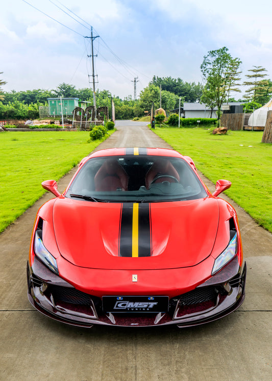 Ferrari F8 Tributo F8 Spider 2020 2021 2022 2023 with Aftermarket Parts - Front Lip Dry Pre-preg Carbon Fiber / FRP from CMST Tuning