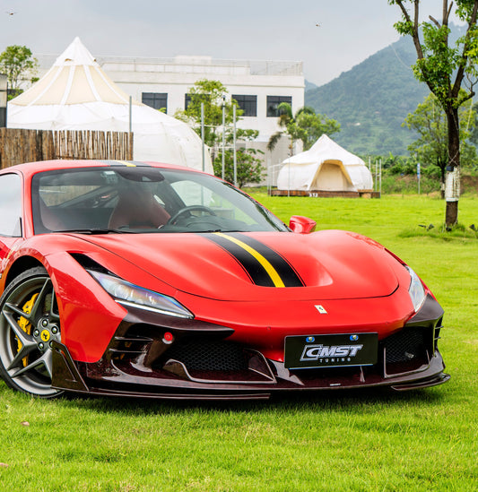 Ferrari F8 Tributo F8 Spider 2020 2021 2022 2023 with Aftermarket Parts - Front Lip Dry Pre-preg Carbon Fiber / FRP from CMST Tuning