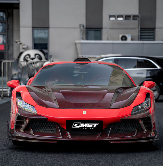 Ferrari F8 Tributo & Spider 2020 2021 2022 2023 with Aftermarket Parts - Hood Dry Pre-preg Carbon Fiber / FRP from CMST Tuning