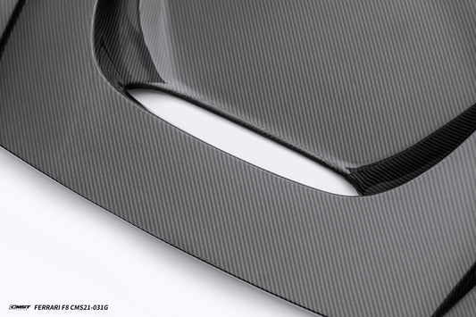 Ferrari F8 Tributo & Spider 2020 2021 2022 2023 with Aftermarket Parts - Hood Dry Pre-preg Carbon Fiber / FRP from CMST Tuning