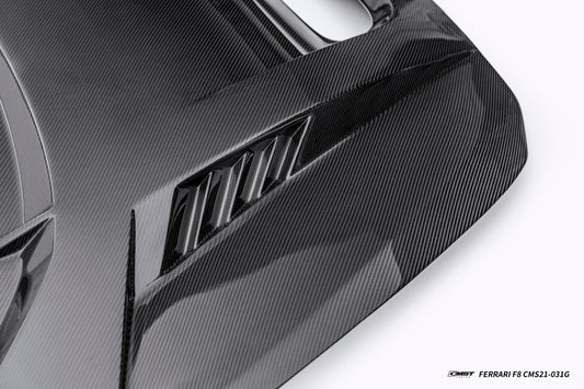Ferrari F8 Tributo & Spider 2020 2021 2022 2023 with Aftermarket Parts - Hood Dry Pre-preg Carbon Fiber / FRP from CMST Tuning
