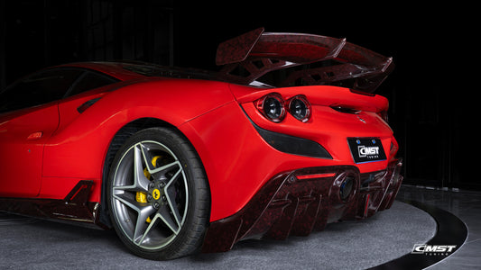 Ferrari F8 Tributo F8 Spider 2020 2021 2022 2023 with Aftermarket Parts - Rear Diffuser Dry Pre-preg Carbon Fiber / FRP from CMST Tuning