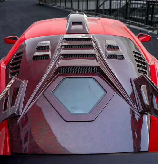 Ferrari F8 Tributo & Spider 2020 2021 2022 2023 with Aftermarket Parts - Rear Engine Trunk Deck Lid Dry Pre-preg Carbon Fiber / FRP from CMST Tuning