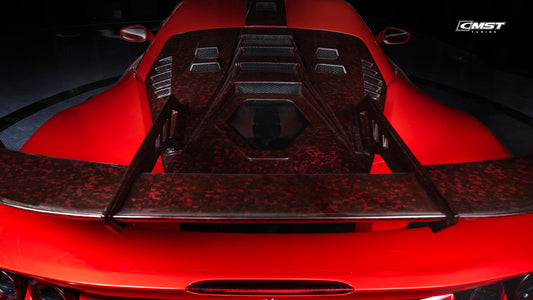 Ferrari F8 Tributo & Spider 2020 2021 2022 2023 with Aftermarket Parts - Rear Engine Trunk Deck Lid Dry Pre-preg Carbon Fiber / FRP from CMST Tuning