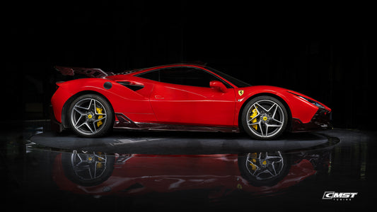 Ferrari F8 Tributo F8 Spider 2020 2021 2022 2023 with Aftermarket Parts - Side Skirts Dry Pre-preg Carbon Fiber / FRP from CMST Tuning