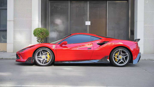 Ferrari F8 Tributo F8 Spider 2020 2021 2022 2023 with Aftermarket Parts - Side Skirts Dry Pre-preg Carbon Fiber / FRP from CMST Tuning