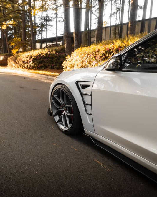 Tesla Model 3 Performance Long Range Standard Base 2017-2023 with Aftermarket Parts - Front Fenders Carbon Fiber / FRP from CMST Tuning