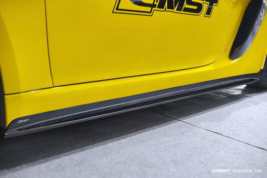 Porsche 718 Cayman Boxster Base S T GTS GT4 Spyder 2017-ON with Aftermarket Parts - V2 Style Side Skirts Carbon Fiber / FRP from CMST Tuning