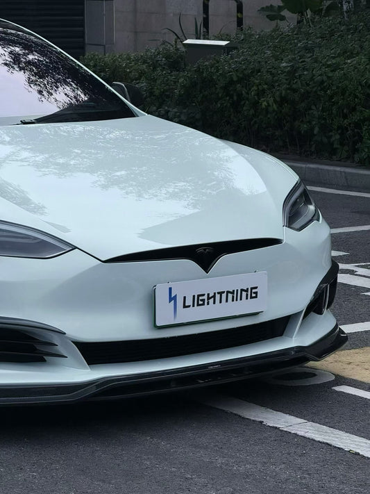 Tesla Model S 2nd Gen 2016 2017 2018 2019 2020 2021 with Aftermarket Parts - Front Lip Splitter Carbon Fiber / FRP from CMST Tuning