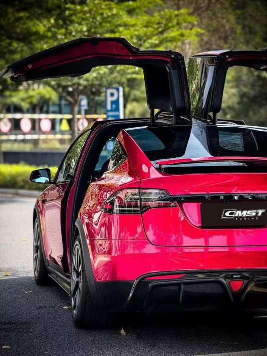 Tesla Model X P100D 100D 90D 75D 60D Performance Long Range Base 2016-2021 with Aftermarket Parts - Rear Diffuser Carbon Fiber / FRP from CMST Tuning