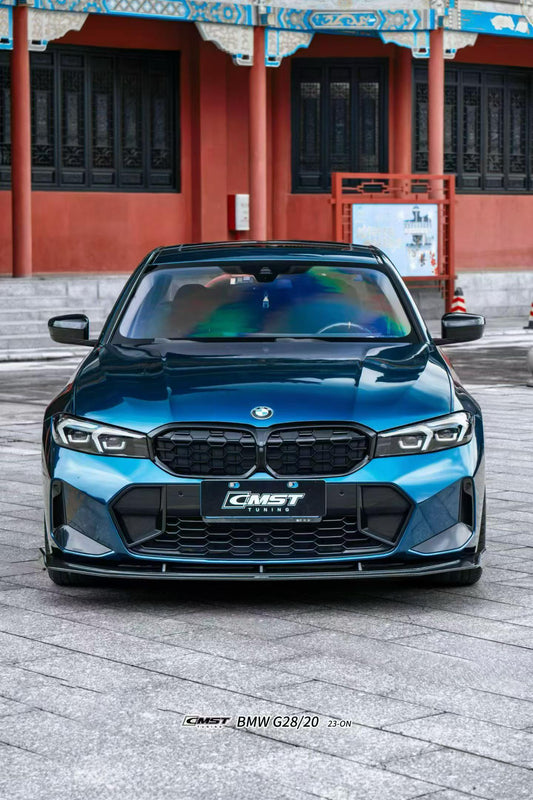 BMW 3 Series 330i M340i G20 G21 LCI 2023 2024 (fitment for 330i requires M-Sport package bumper) with Aftermarket Parts - Front Lip Pre-preg Carbon Fiber / FRP from CMST Tuning